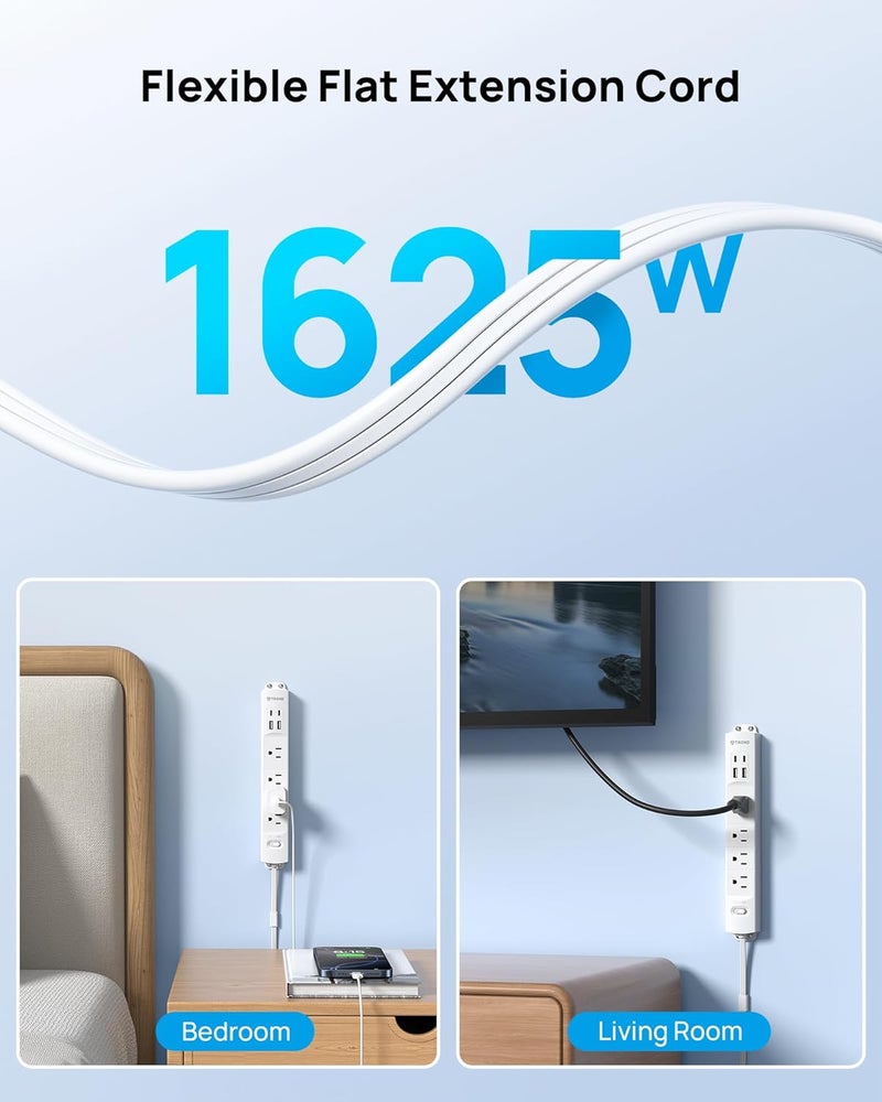 TROND Power Strip Outlet Extender with 360° Rotating Plug, 3FT Extension Cord with Multi Plug Wall Outlets and 4 USB (2 USB C), 1440J Surge Protector, Mountable for Couches, Nightstands, Desks, White - Image 4